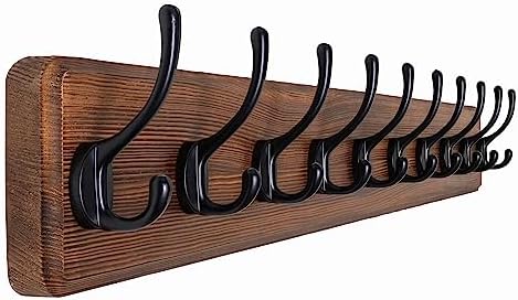 SKOLOO Rustic Wall Mounted Coat Rack, 10 Hooks, Solid Wood by SKOLOO