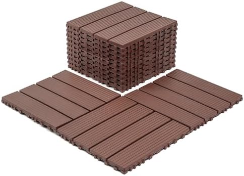 44 Pack Interlocking Deck Tiles, All-Weather Outdoor Deck Tiles by Unknown