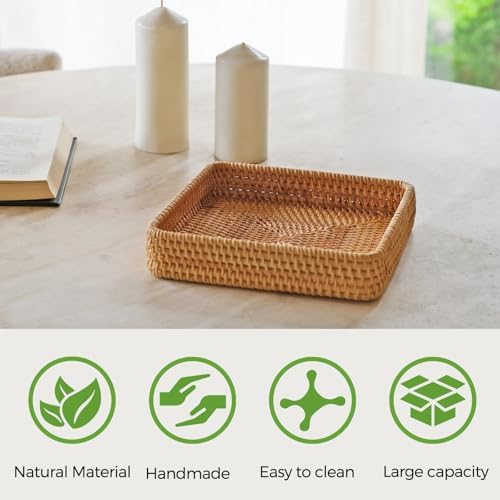 Rattan Serving Tray, Square Wicker Storage Basket - Image 4