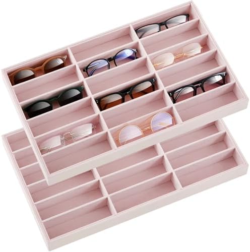 Amylove 2 Pack Sunglasses Organizer Tray Velvet Holder, 18 Grids by Amylove