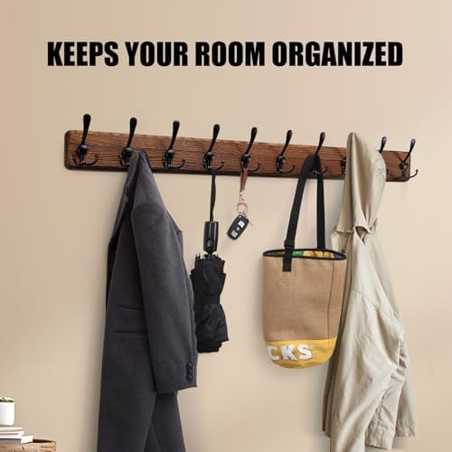 Gohiuo Rustic 38.6" Large Coat Rack Wall Mount, Long Wood Coat Hooks - Image 3
