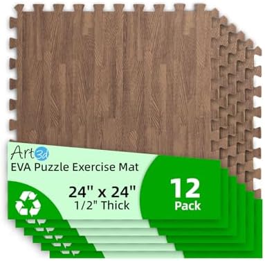 Art3d 12-Pack 24"x24" EVA Interlocking Exercise Mats, 48 Sq.Ft, Dark Walnut by Art3d