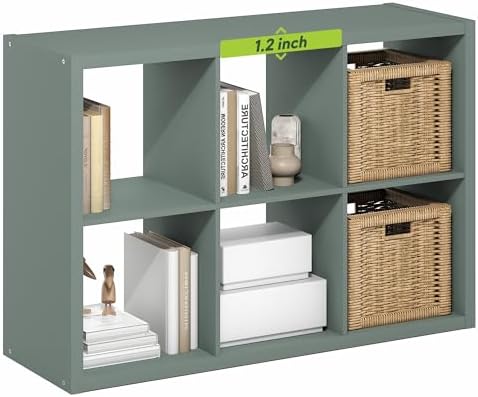 Furinno Cubicle 6-Cube Book Shelf, Extra Thick Frame Bookshelf, Sage Green by Furinno-FitsYourSpaceFitsYourBudget