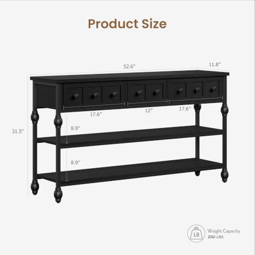 Garvee 52" Console Table with 3 Drawers, Roman Column Entryway Table, Narrow - Image 2