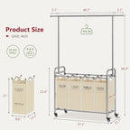 Tajsoon Laundry Hamper with Hanging Rack, Laundry Sorter 4 Sections - Image 7