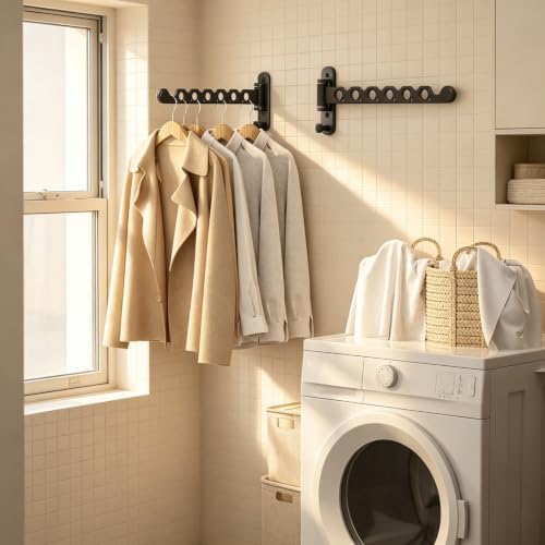 Wall Mounted Clothes Hanger Rack, Foldable Space Saving Laundry Rack - Image 2