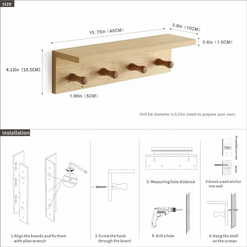 Entrance Coat Rack ，Coat Hooks, Wall-Mounted Wooden Hook Rack, Wall-Mounted - Image 6
