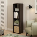 Furinno Cubicle 4-Cube Book Shelf, Extra Thick Vertical Bookshelf, Dark Oak - Image 2