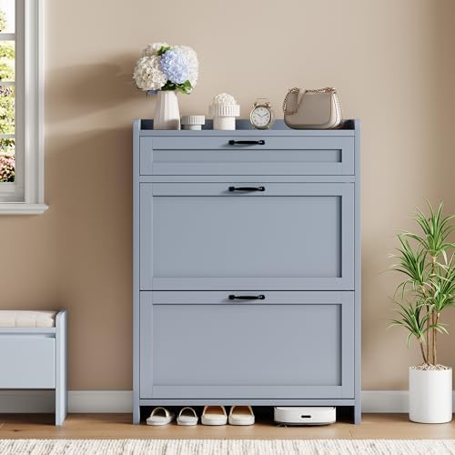 IDEALHOUSE Shoe Cabinet with 2 Flip Drawers & 1 Top Drawer, High-Gloss Painted by IDEALHOUSE