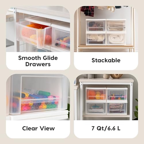 IRIS USA 4-Pack, 7 Qt. Small Stacking Drawer Storage Organizer - Image 4