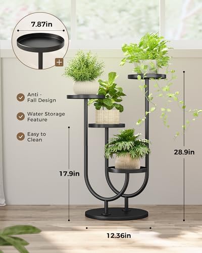 Bamworld Metal Plant Stand 4 Pots Corner Black - Image 2