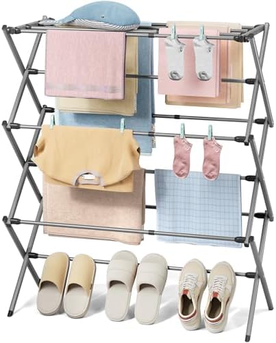 KINGBOARD 3-Tier Extendable Clothes Drying Rack, Small & Foldable by KINGBOARD