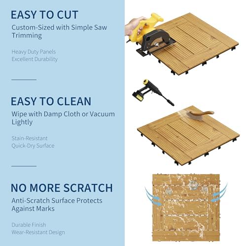 33 PCS 12×12 Inch Solid Acacia Wood Interlocking Deck Tiles, All-Weather - Image 6
