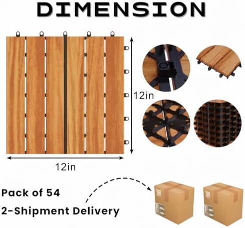 Solid Acacia Wood Interlocking Deck Tiles, 12 x 12 Inch Waterproof Snap - Image 2