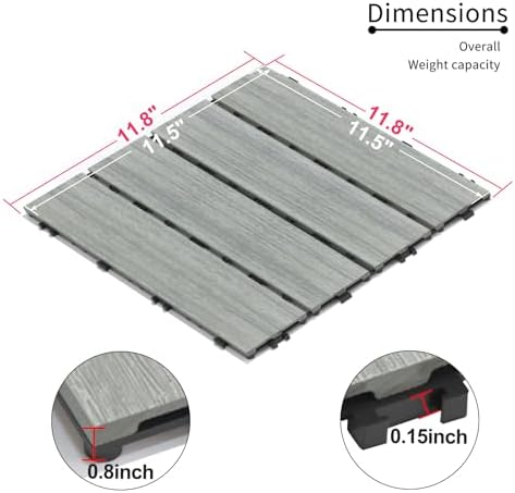 22-Pack WPC Composite Deck Tiles, 11.8" Interlocking Wood-Plastic Patio - Image 2