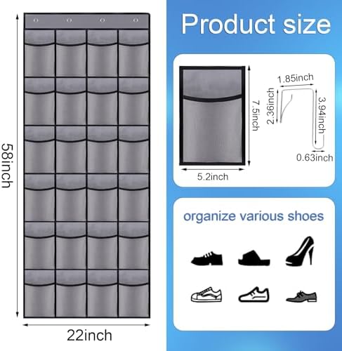 Over the Door Shoe Organizer, 24 Mesh Pockets, Hanging Storage - Image 2