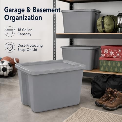 18 Gal Storage Bin with Snap-On Lid, Stackable Plastic Tote - Image 2