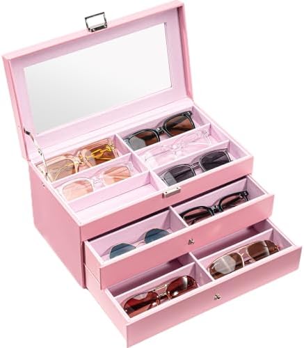 ProCase 3-Layer Sunglasses Storage Organizer -Pink by ProCase