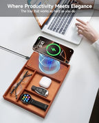 Valet Tray, Built in Wireless Charging Pad, Nightstand Organizer - Image 2