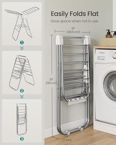 SONGMICS Clothes Drying Rack, Foldable Metal Airer, 19.3 x 51.2 x 39.4 in - Image 5