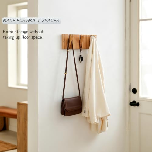 Wall Mounted Coat Rack, Fold-Away Wooden Wall Hooks, Decorative Wall Hooks - Image 3