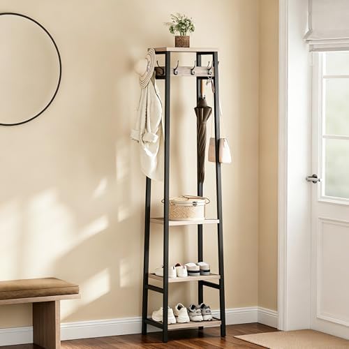 Coat Rack Freestanding with 3 Shelves and 7 Hooks - Image 5