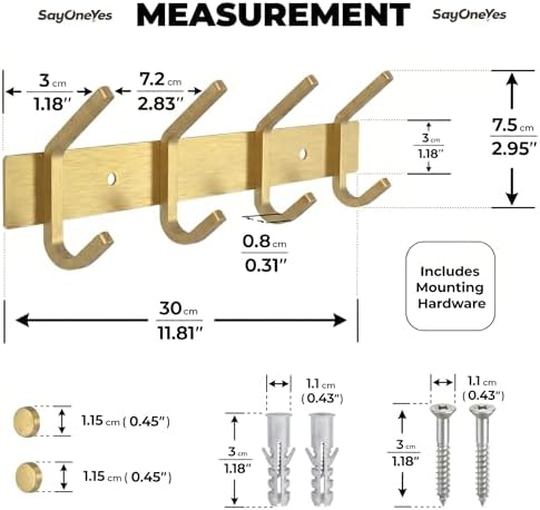 Brushed Gold Wall Mounted Coat Rack – 12 Inch Stainless Steel Rail - Image 2