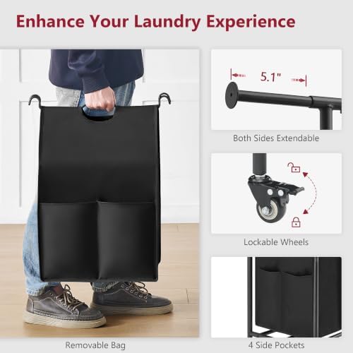 Tajsoon Laundry Sorter with Hanging Bar, 4 Section Laundry Hamper - Image 6