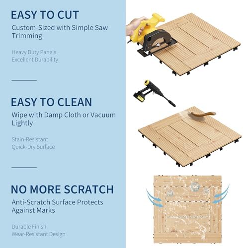 33 PCS 12×12 Inch Solid Acacia Wood Interlocking Deck Tiles, All-Weather - Image 6