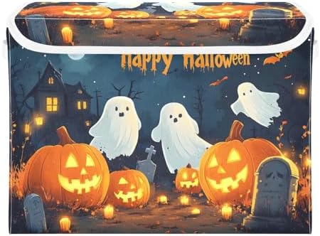 Bolaz Storage Bins with Lids and Handles, Halloween Background with Pumpkins - Image 2