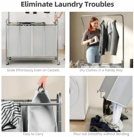 ROMOON Laundry Hamper Sorter Cart, 4 Section Organizer - Image 7