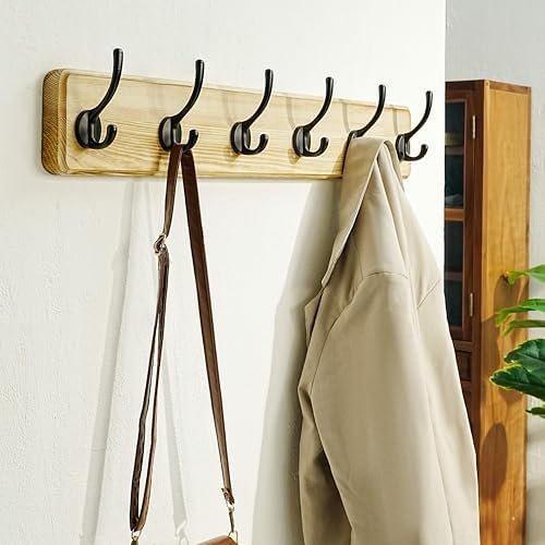 Dseap Coat Rack Wall: 24" Long, Heavy-Duty, 6-Double-Hooks Wooden Wall Mounted - Image 6