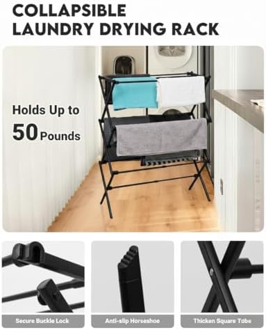 3-Tier Metal Folding Clothes Drying Rack, Laundry Drying Rack Clothing | - Image 5