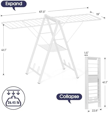 APEXCHASER Clothes Drying Rack, 67.7" L Height Adjustable - Image 2