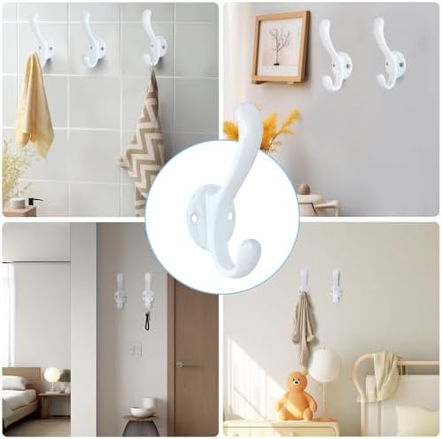 10 Pack Coat Hooks Wall Mount Heavy Duty Utility Retro Double Hooks - Image 2