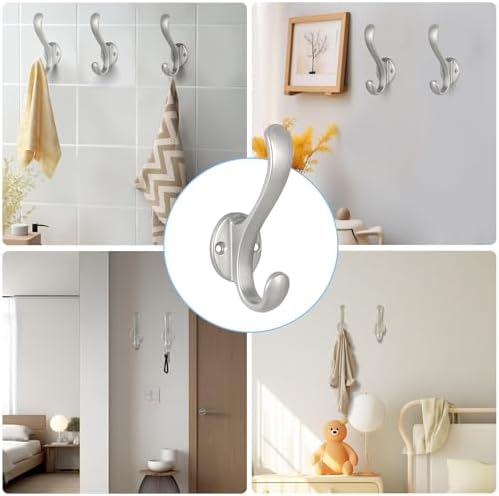 10 Pack Coat Hooks Wall Mount Heavy Duty Utility Retro Double Hooks - Image 2