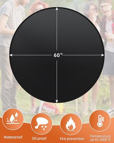60" Round Fireproof Grill Mat for Deck & Patio, Double-Sided Silicone Coated - Image 2