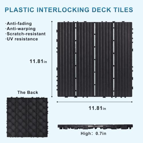 Plastic Interlocking Deck Tiles, 12 Pack 12in Waterproof, Dark Grey - Image 4