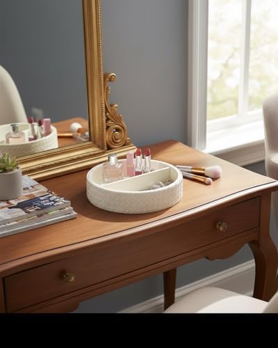 Round Faux Leather Vanity Tray Organizer - Image 5