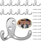 Homanu 10 Pack Silvery Coat Hooks Wall Mounted Double Prong by Homanu