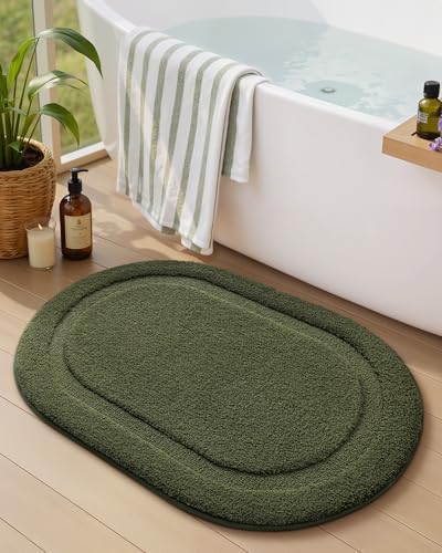 Color&Geometry Small Green Bathroom Rugs, Non Slip Shower Mat by COLORG