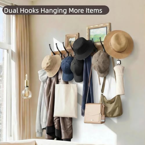 Optish 2 Pack Wooden Coat Rack Wall Mount, 16.1" Rustic Coat Hanger Hooks - Image 6