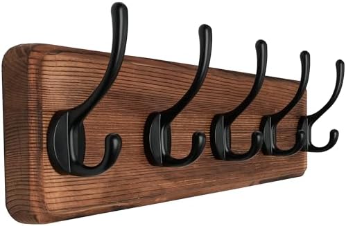 SKOLOO Rustic Coat Rack Wall Mount, 5 Hooks, 17 Inch, Solid Wood by SKOLOO