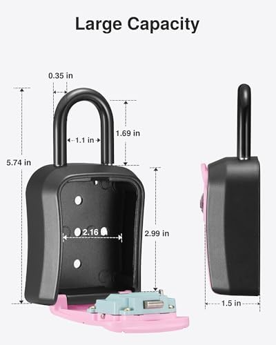 Puroma Key Lock Box Outdoor 4 Digit Code Combination Lockbox House, 1 Pink - Image 6