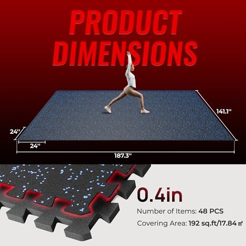 SUPERJARE 0.4'' Thick 48 Pcs 192 Sq Ft Rubber Top Exercise Equipment Mats - Image 7