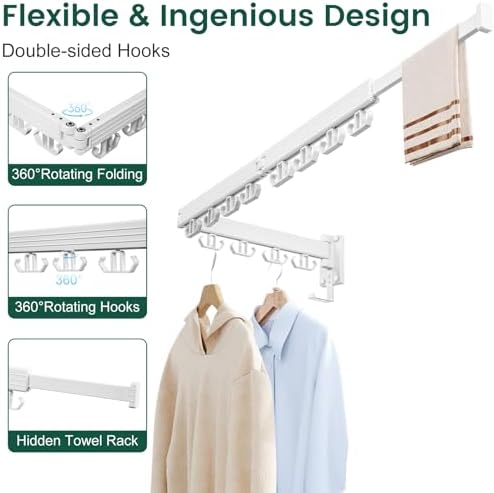 Kelisiting Wall Mounted Clothes Drying Rack, Laundry Drying Rack Wall Mount - Image 4