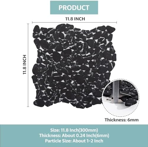 Pebble Tile, Pebble Tiles for Shower Floor Kitchen Backsplash Bathroom Black - Image 3