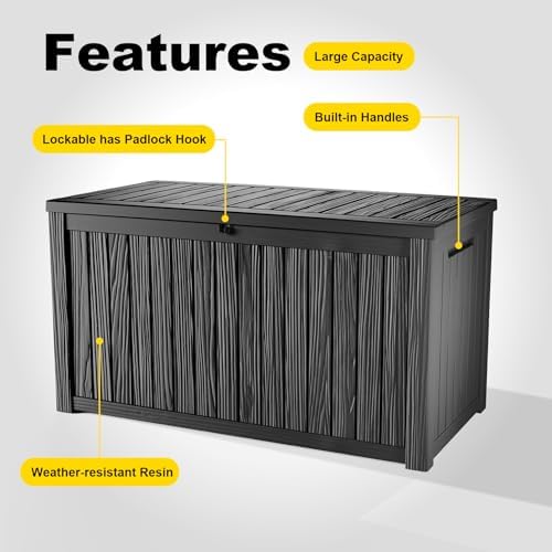 DRATO 200 Gallon Outdoor Storage Box Waterproof, Resin Large Deck Box - Image 5