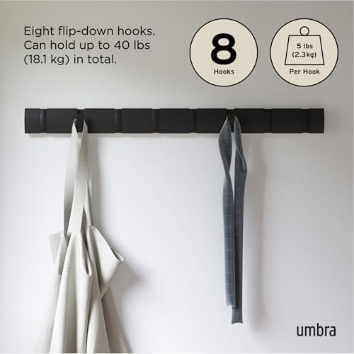 Umbra Flip Coat Rack, Wall Mount 8-Hook, Space Saving - Image 5