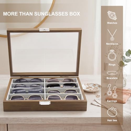 8 Slots Sunglass Organizer, PU Leather Eyewear Display Tray - Image 3